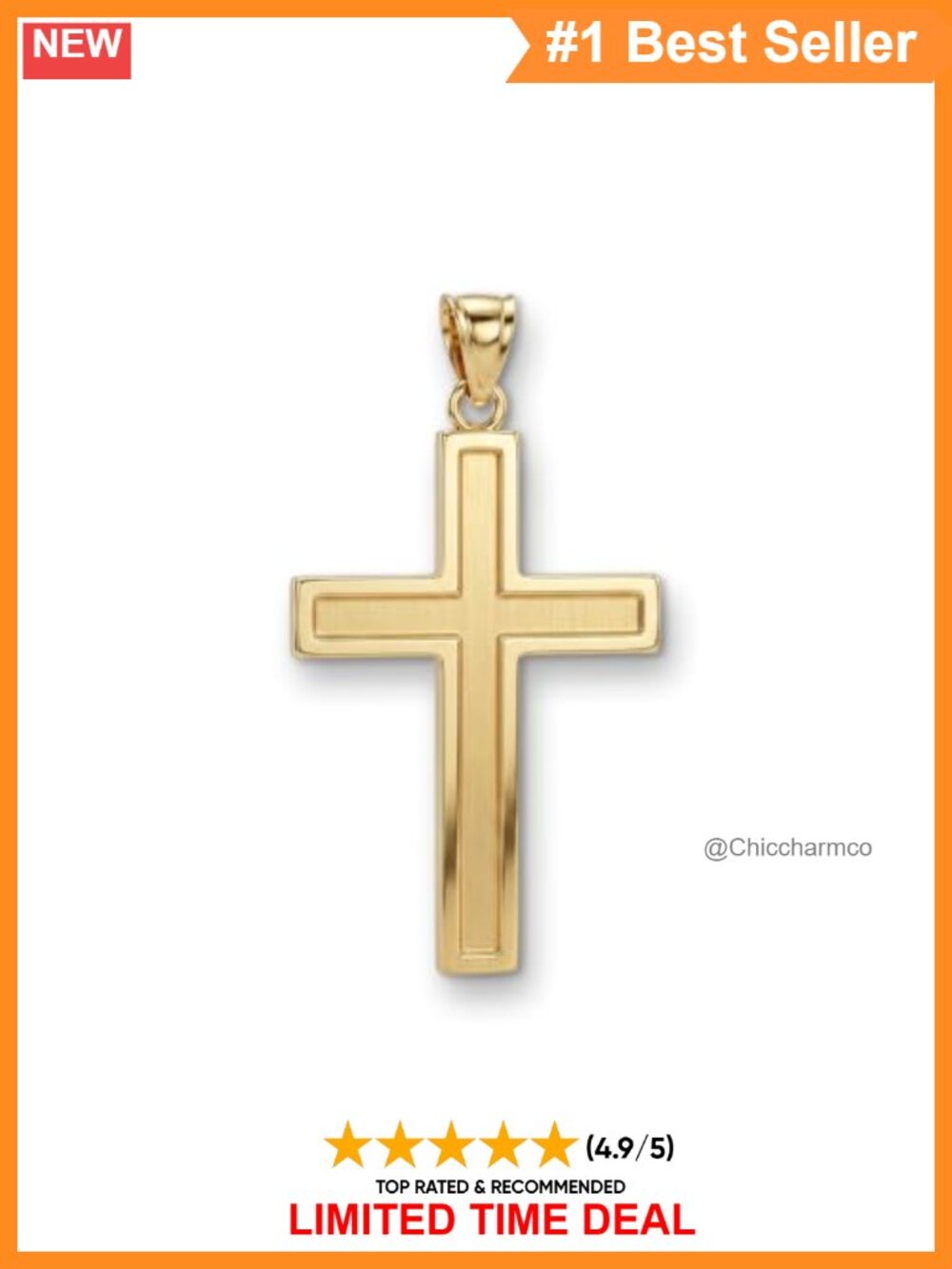14K Yellow Gold Cross Pendant XXL 1.75in Double-Bonded Religious Necklace Charm